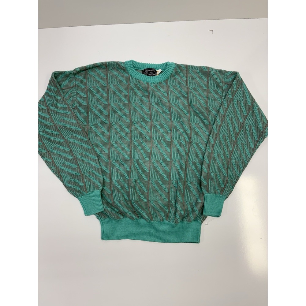 Vintage Peconic Bay‎ Traders Sweater Mens XL Teal Geometric Grandpa Sweater